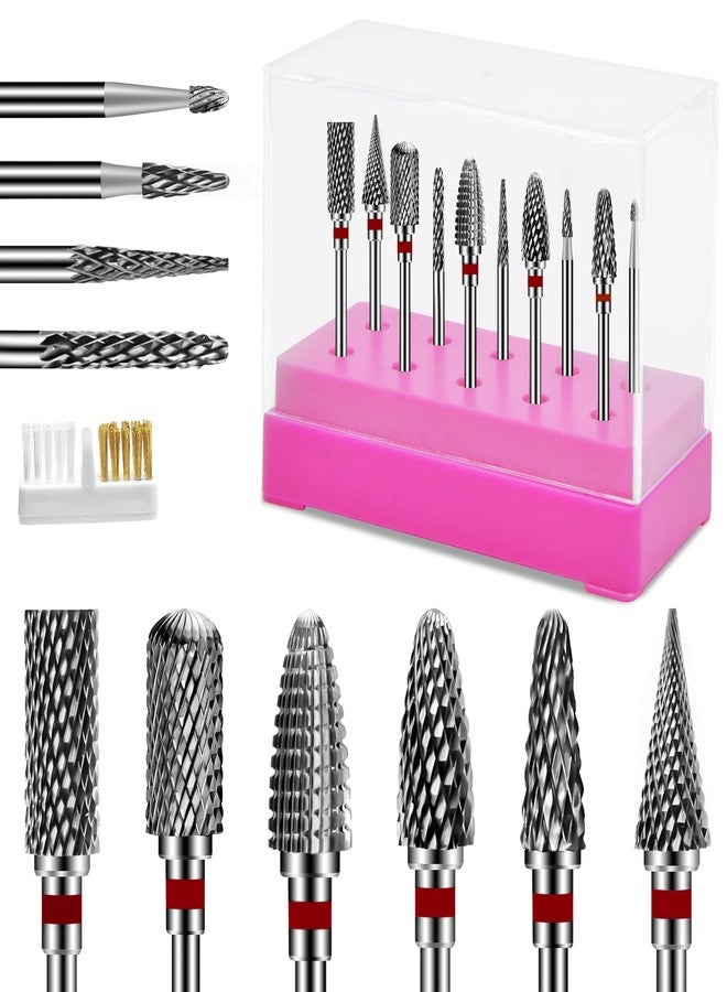 CGBE Nail Drill Bits Set: 10PCS Tungsten Carbide Nail Drill Bits for Acrylic Nails, 3/32'' Shank Professional Nail Bits for Nail Drill Cuticle Drill Bit for Home Salon Nail Enthusiasts Manicurist - Image 1
